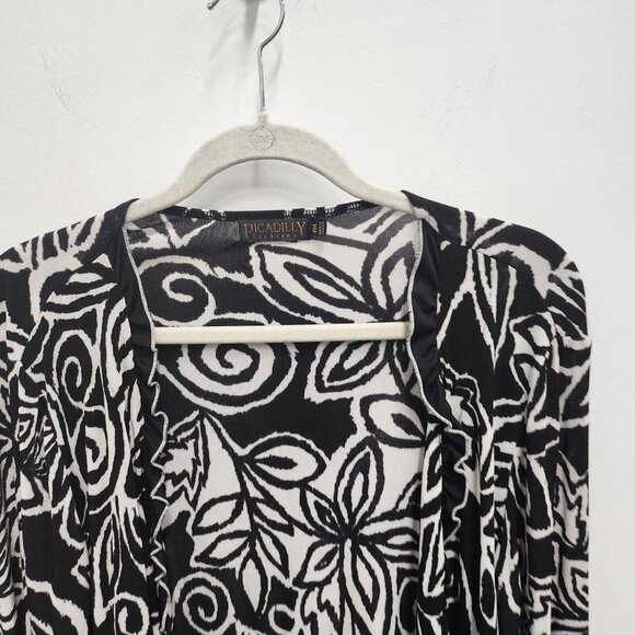 Picadilly Artsy Cardigan Womens Petite Medium Floral Slinky Open Ruffle BOHO - Picture 3 of 8